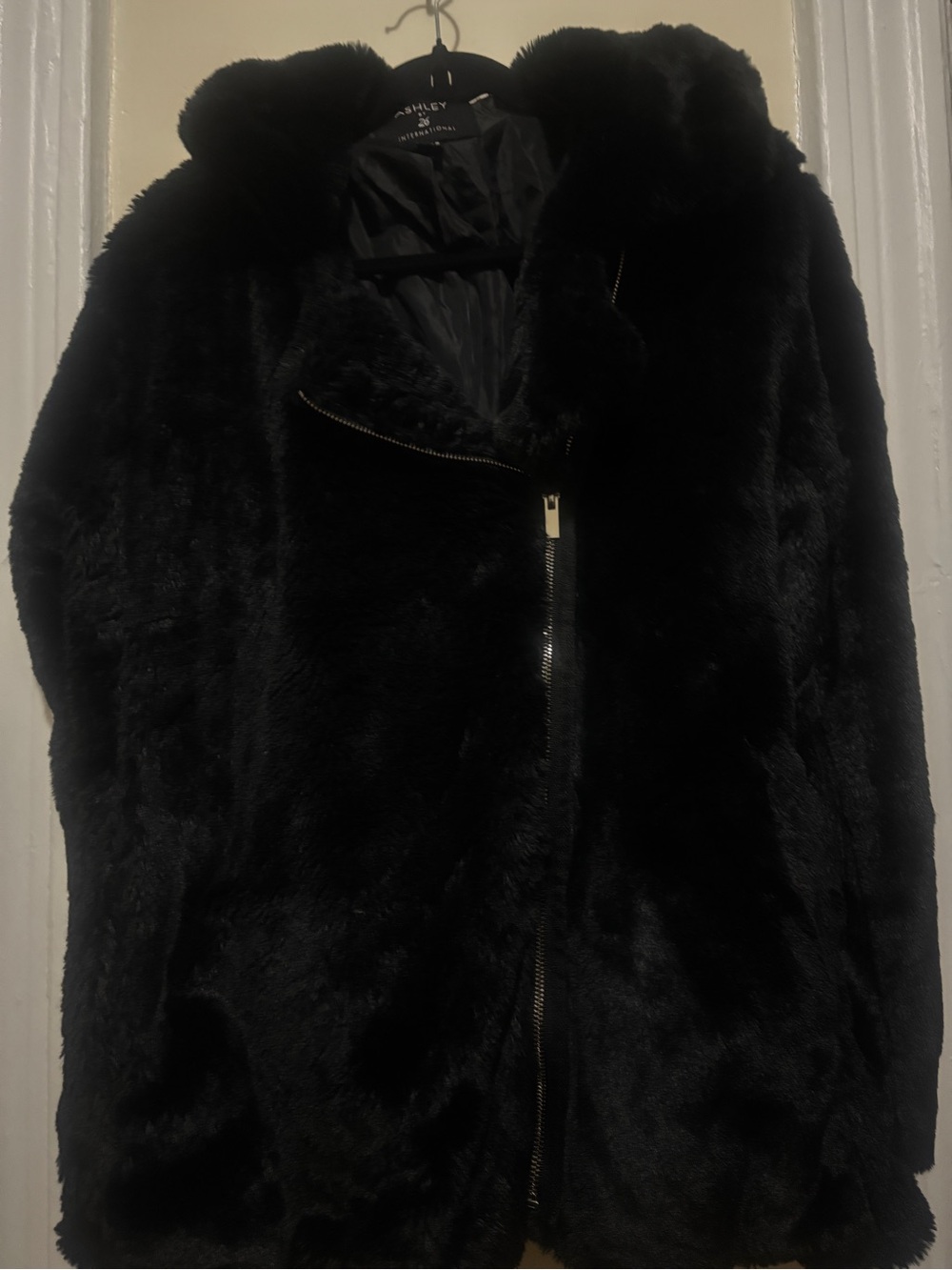 Ashley By 26 International Black Plush Hooded Teddy Coat